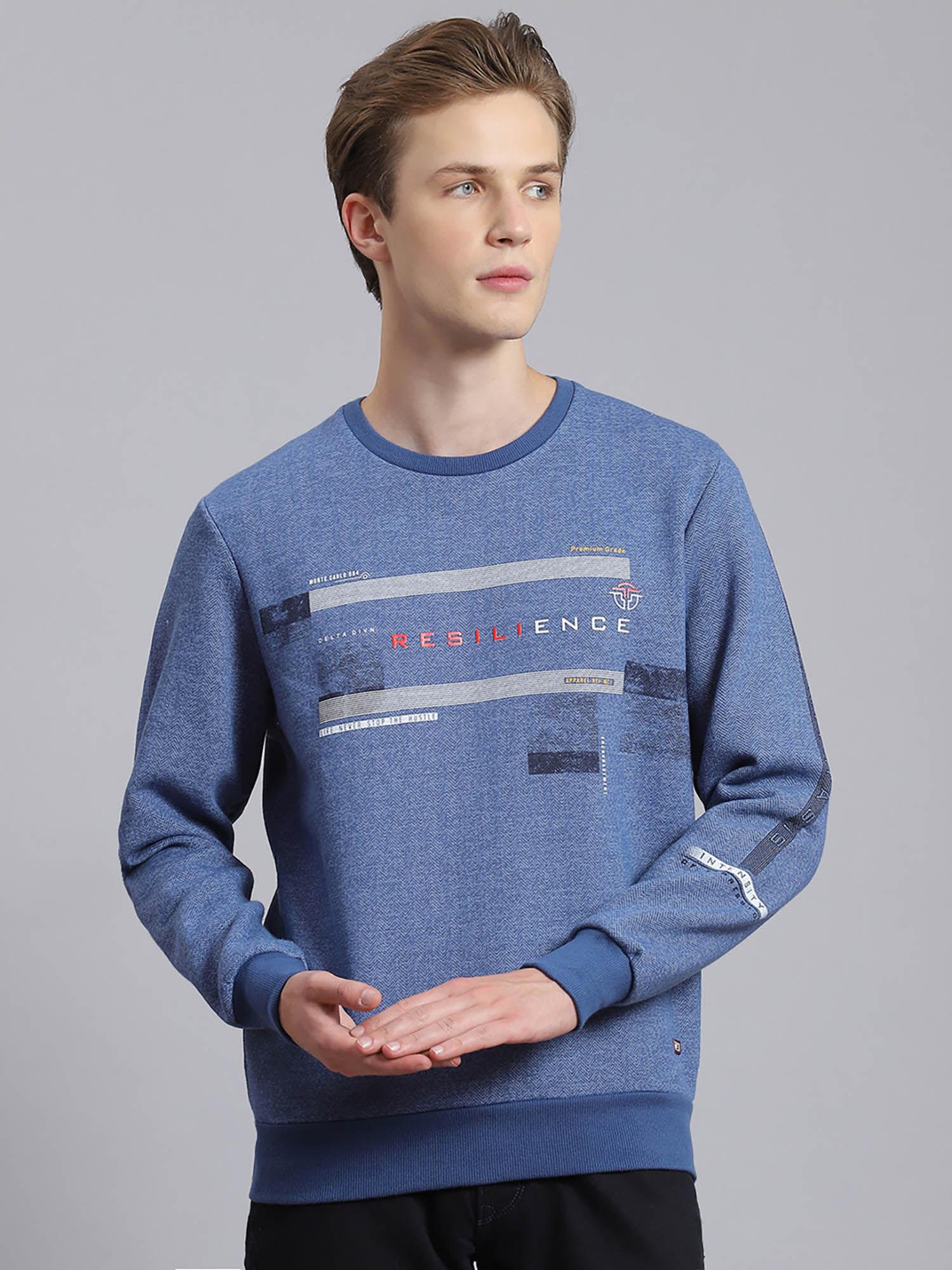 blue print crew neck sweatshirt