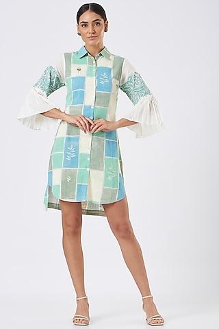 blue printed & embroidered tunic