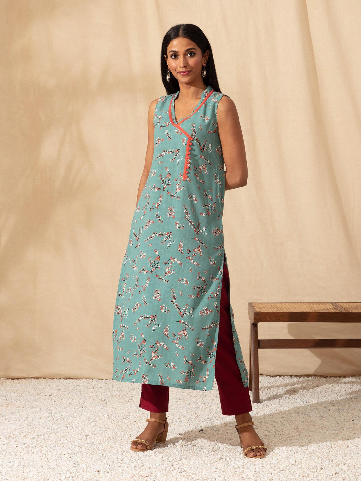 blue printed angarakha overlapped kurta likkur18