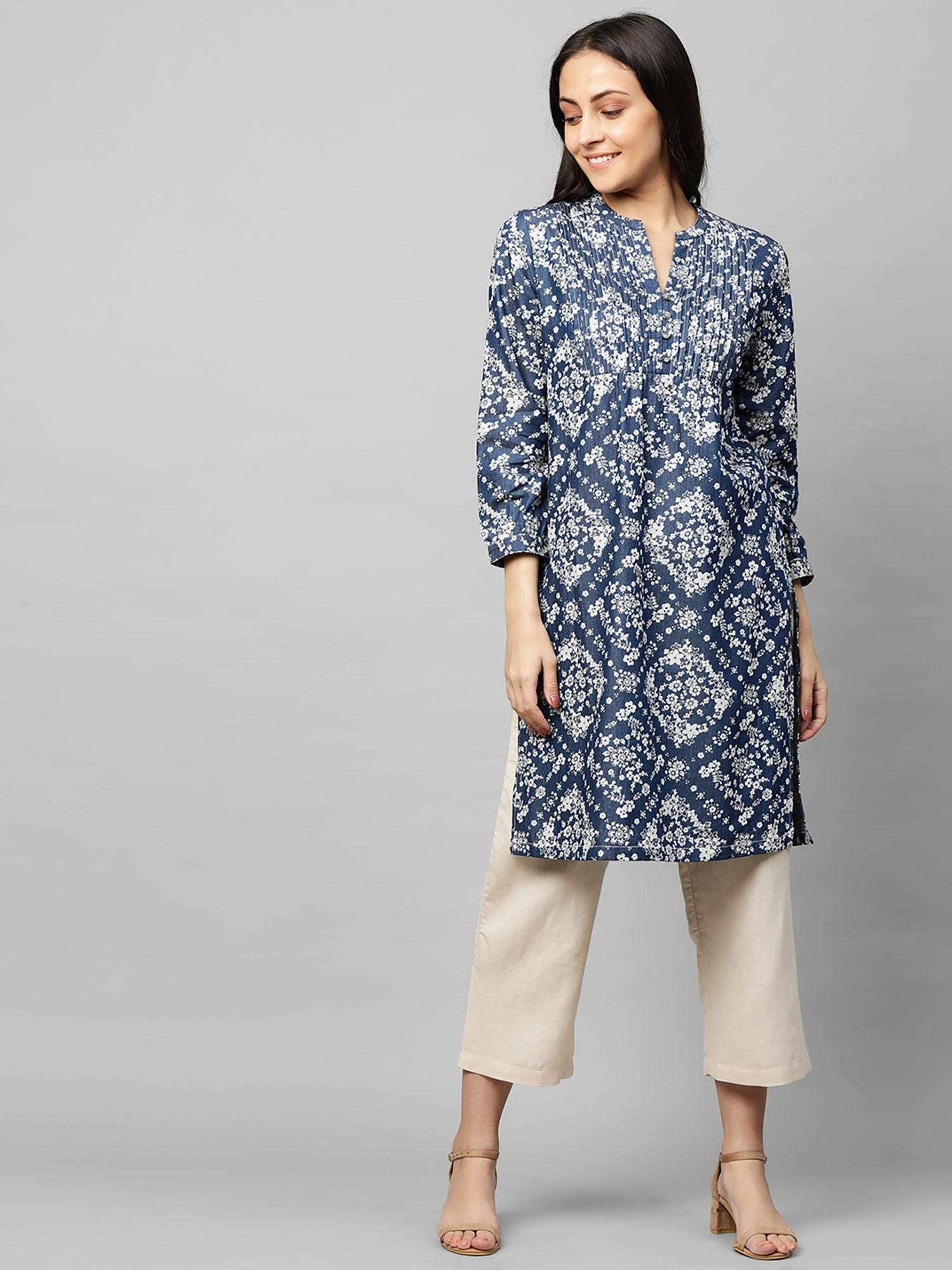 blue printed blue kurta