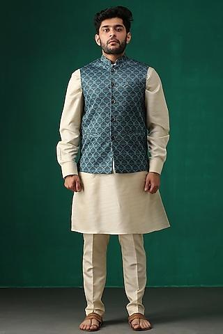 blue printed bundi jacket