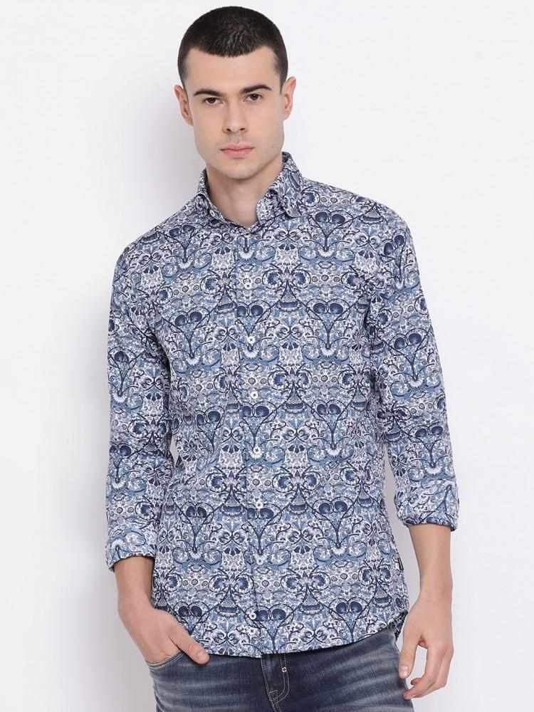 blue printed collar shirt