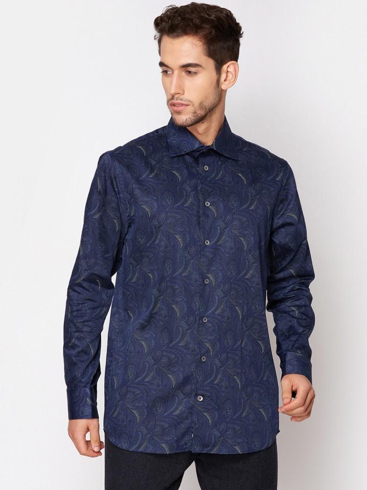 blue printed collar shirt