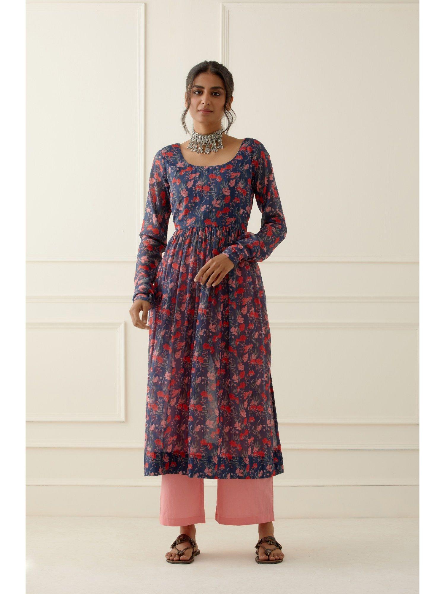 blue printed cotton kurta