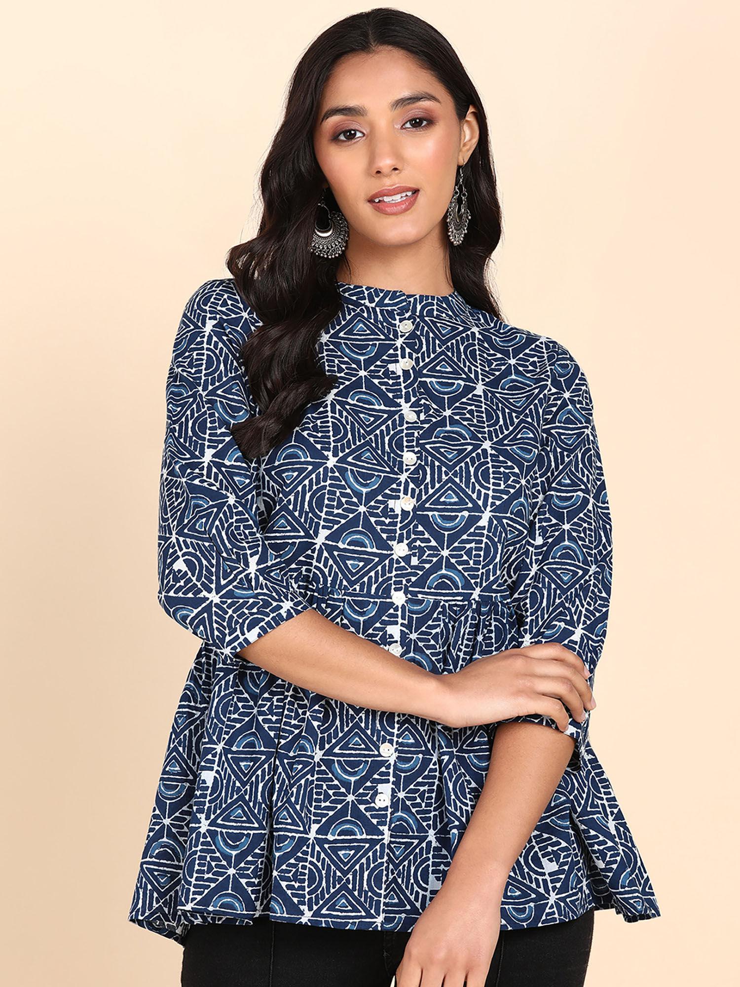 blue printed cotton shirt