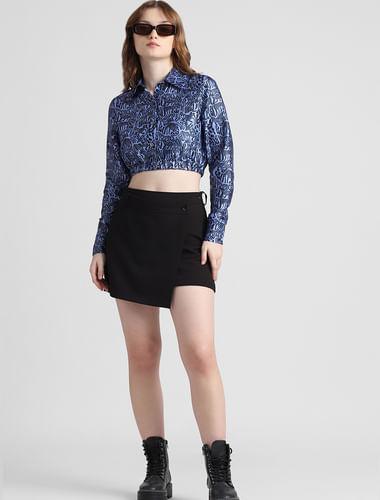 blue printed cropped shirt