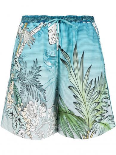 blue printed drawstring cotton shorts