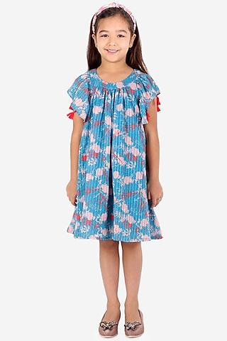 blue printed dress for girls
