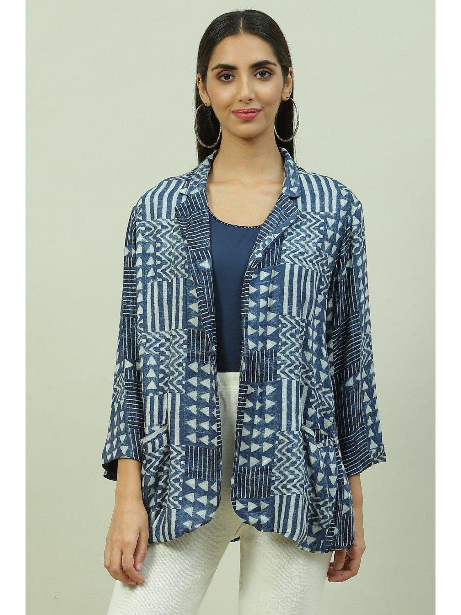 blue printed ethnic jacket with inner (set of 2)