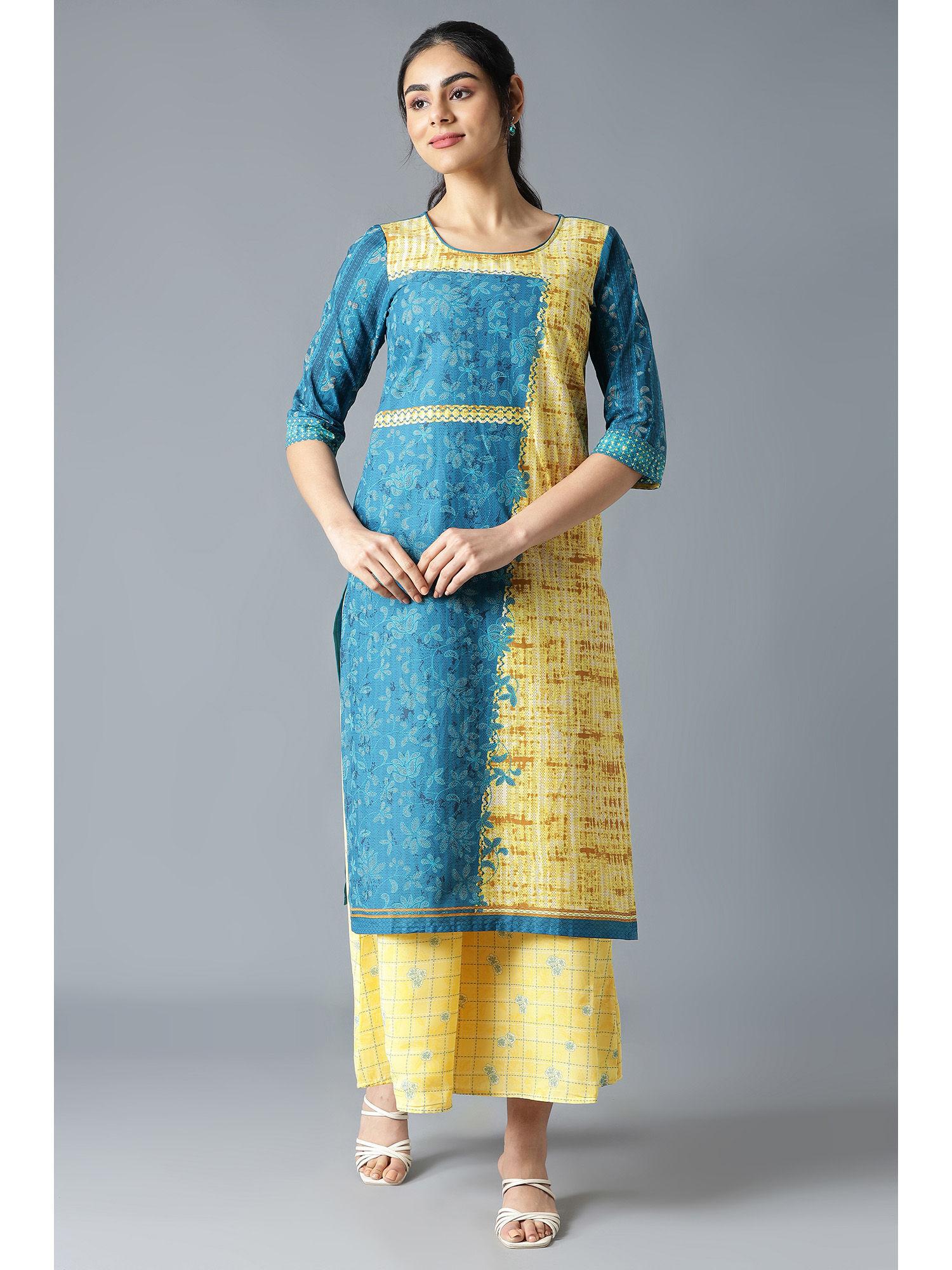 blue printed ethnic kurta