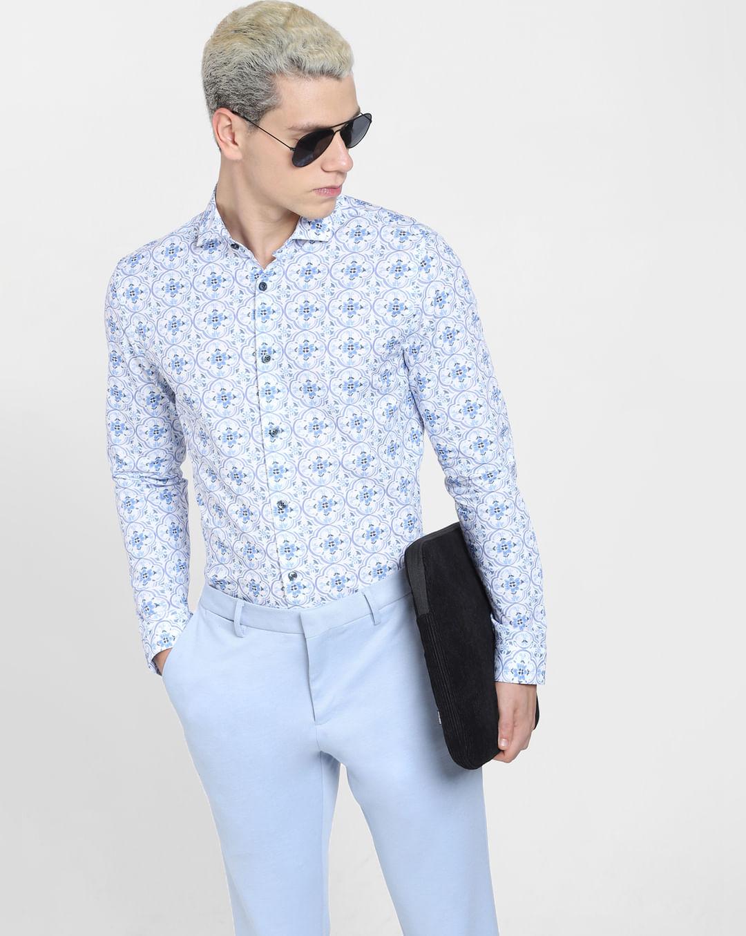 blue printed full sleeves shirt