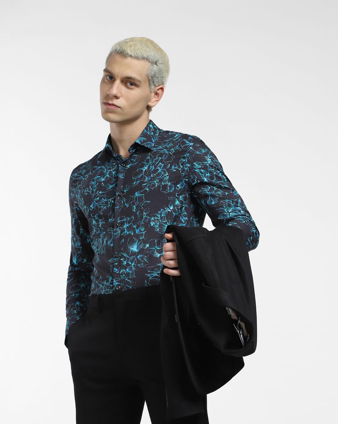 blue printed full sleeves shirt