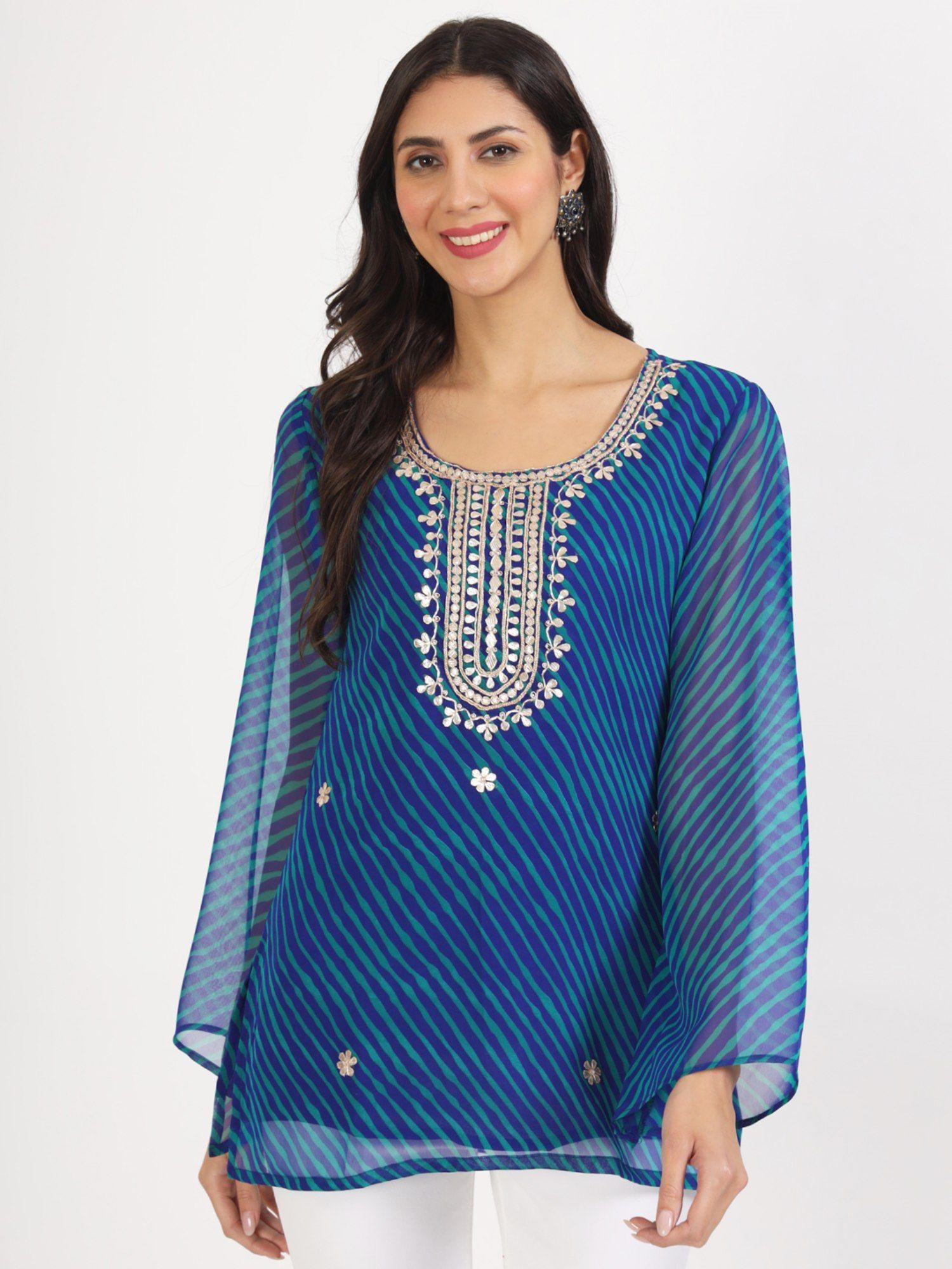 blue printed georgette kurti