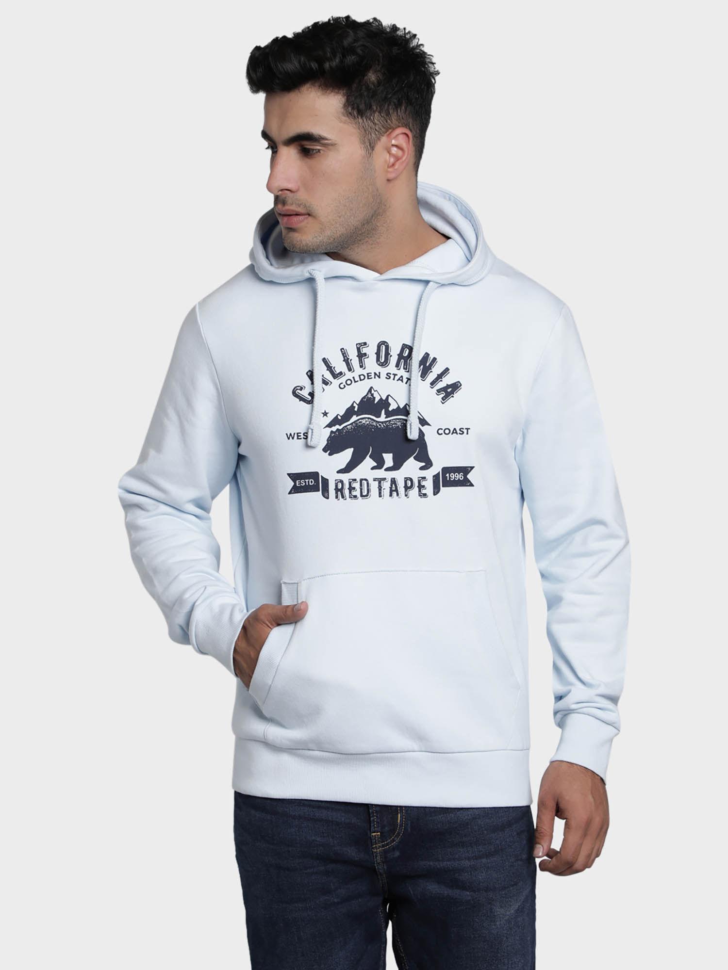 blue printed hooded sweatshirt