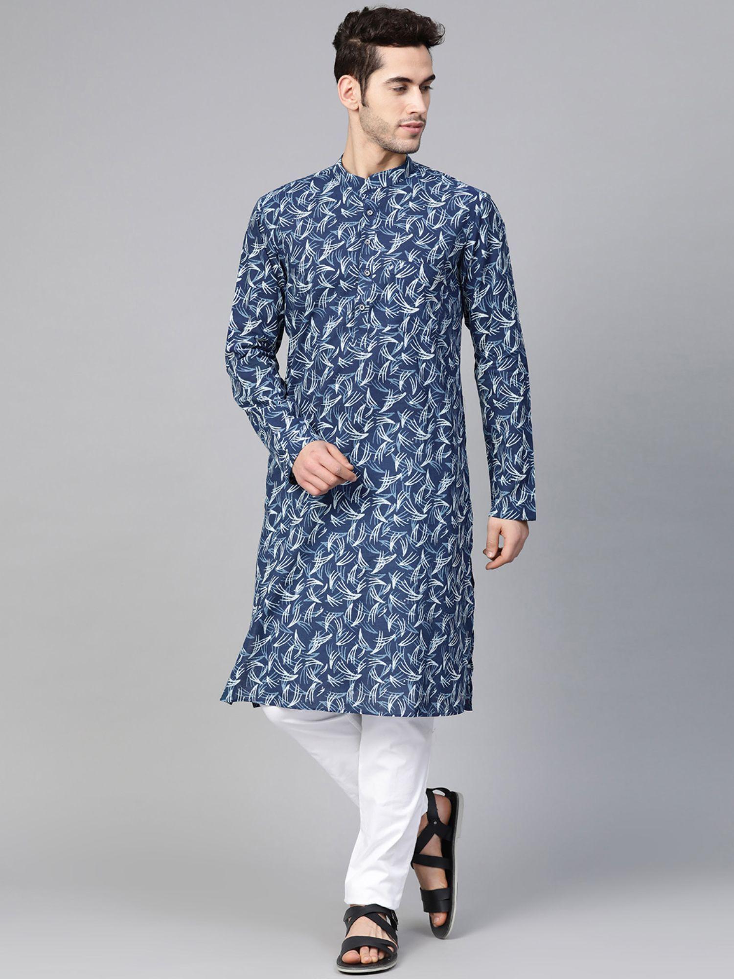 blue printed kurta and pyjama (set of 2)