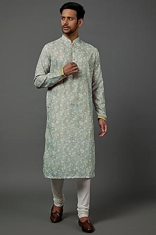 blue printed kurta set