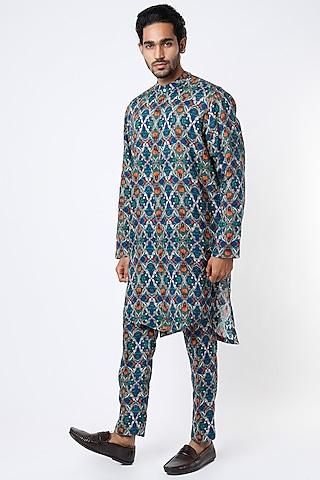 blue printed kurta set