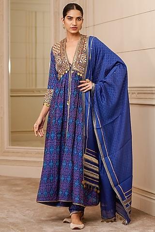 blue printed kurta set