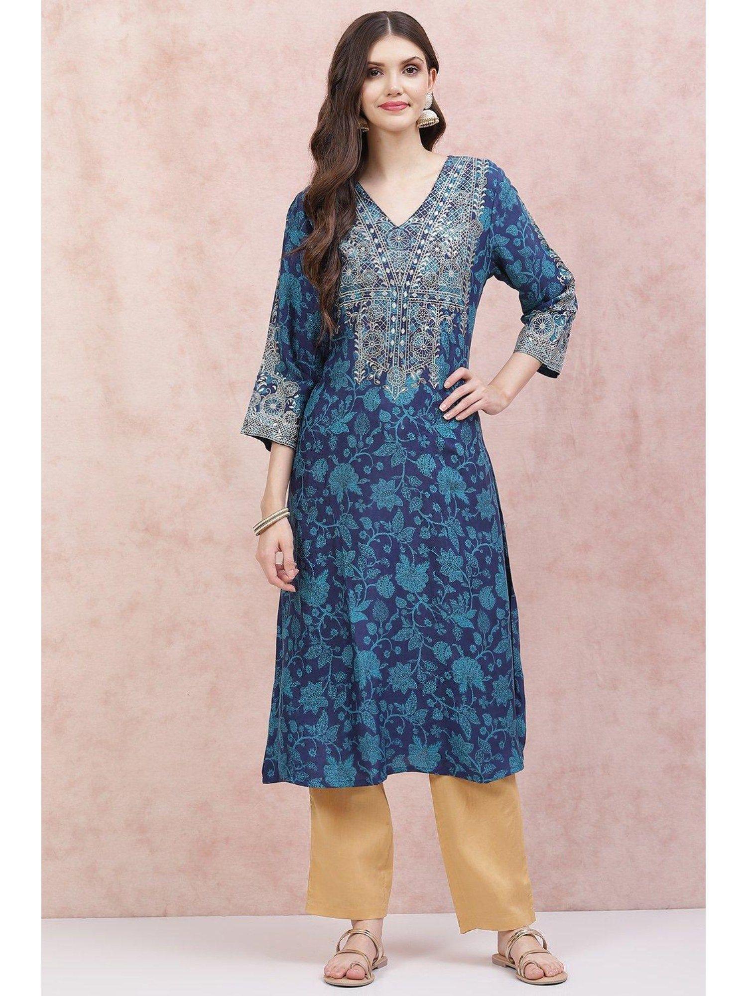 blue printed kurta