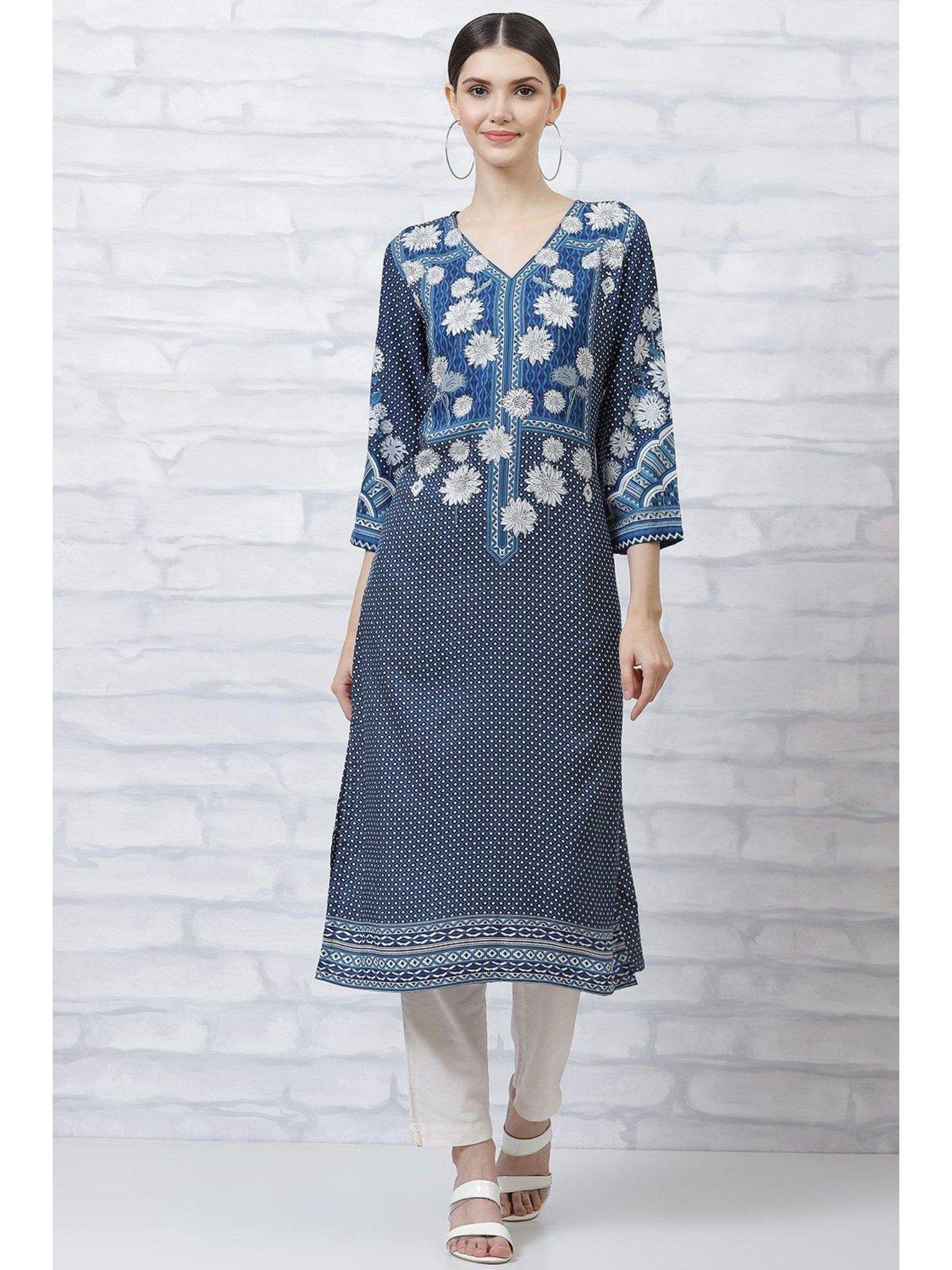 blue printed kurta