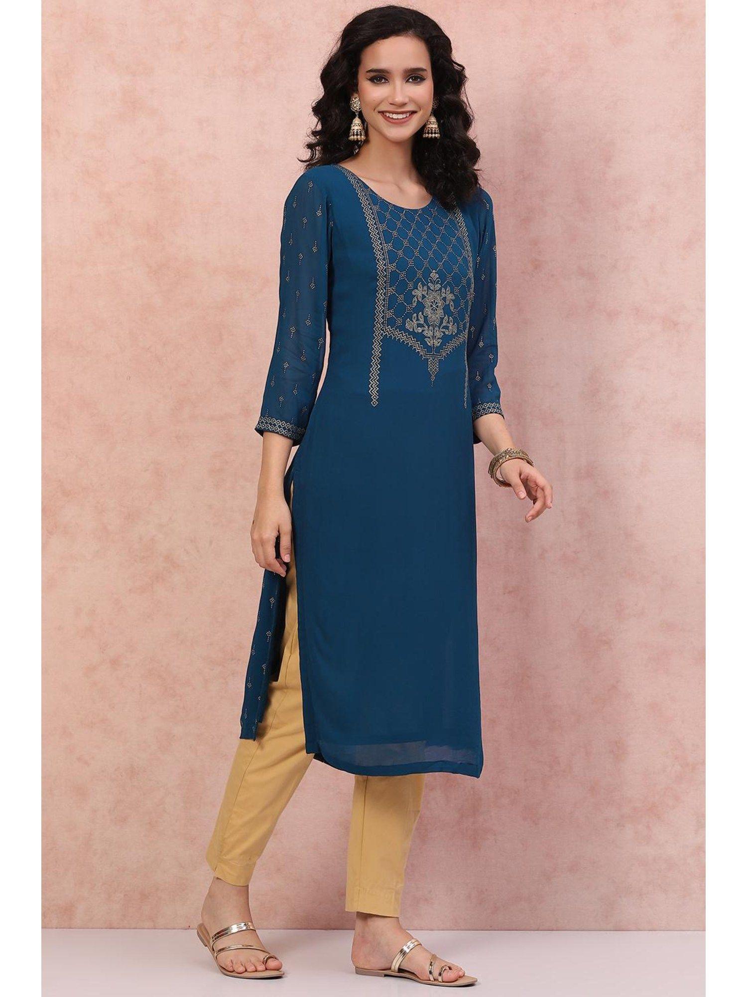 blue printed kurta