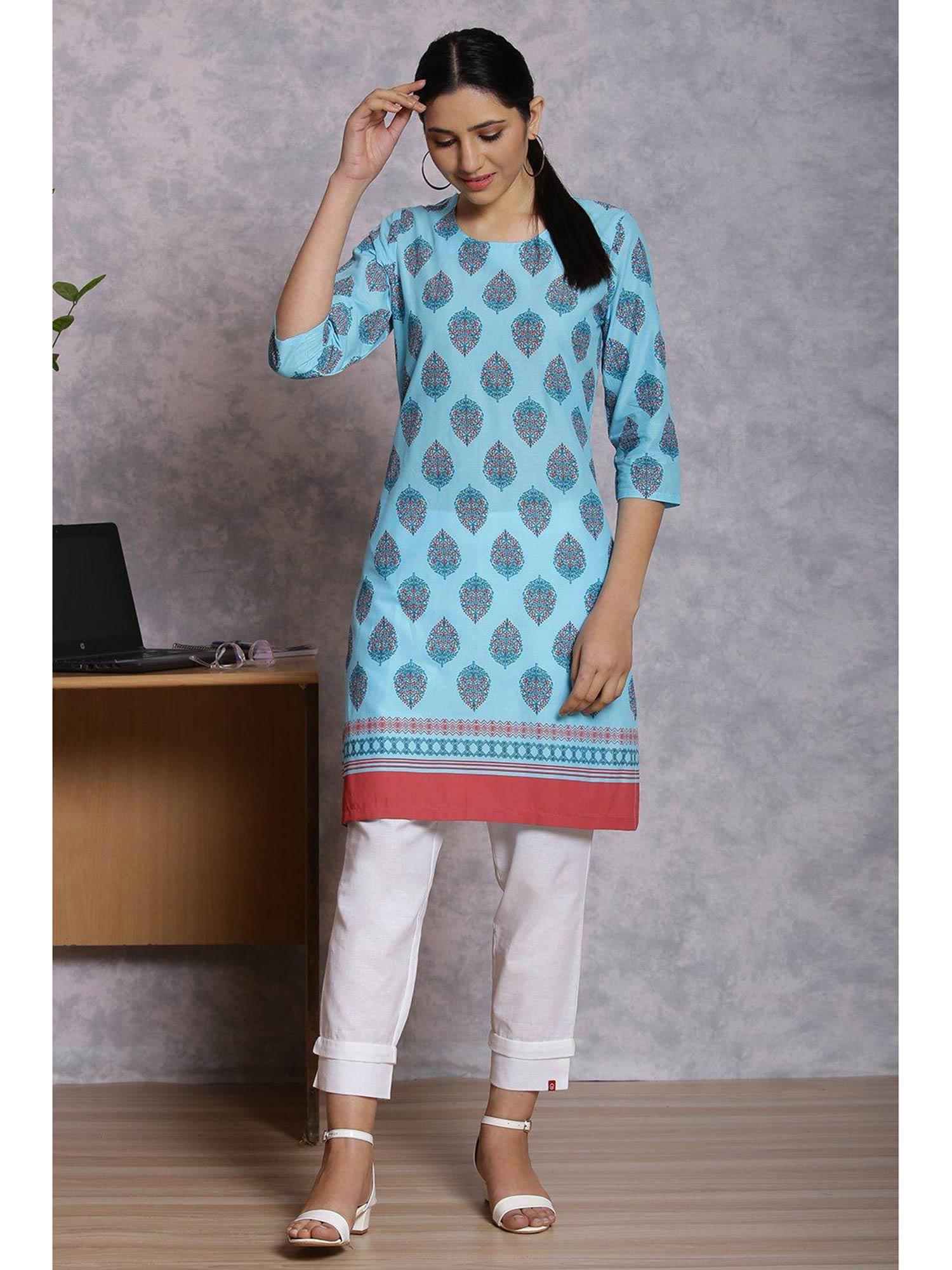 blue printed kurta