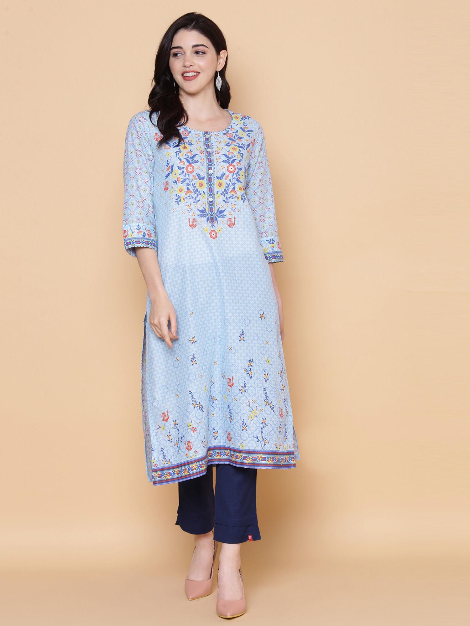 blue printed kurta