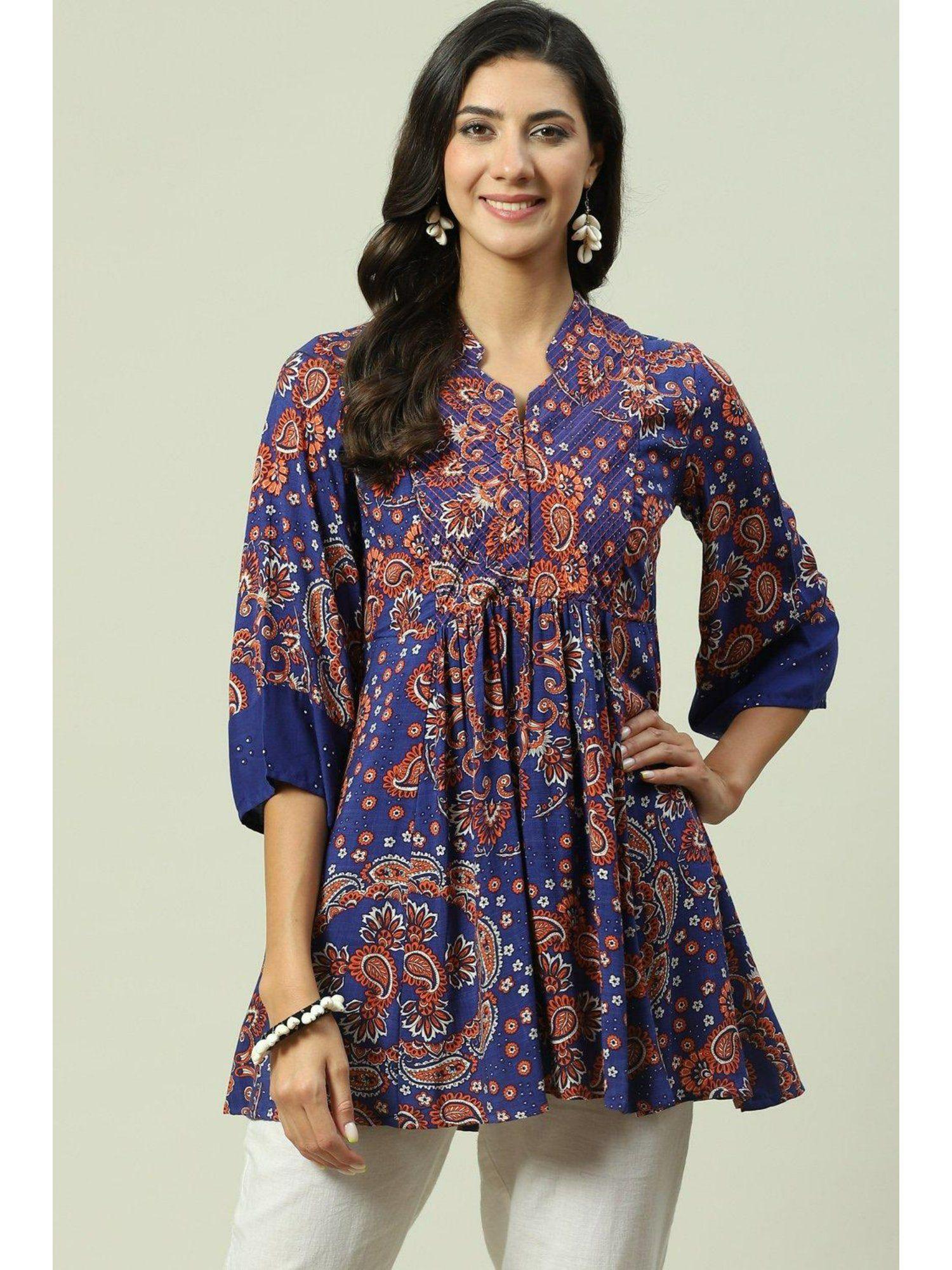 blue printed kurti