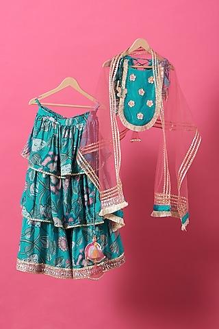 blue printed lehenga set for girls