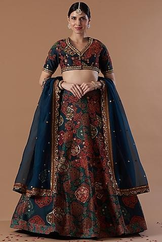 blue printed lehenga set