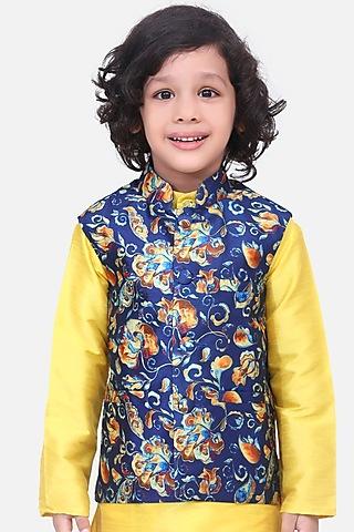 blue printed nehru jacket for boys