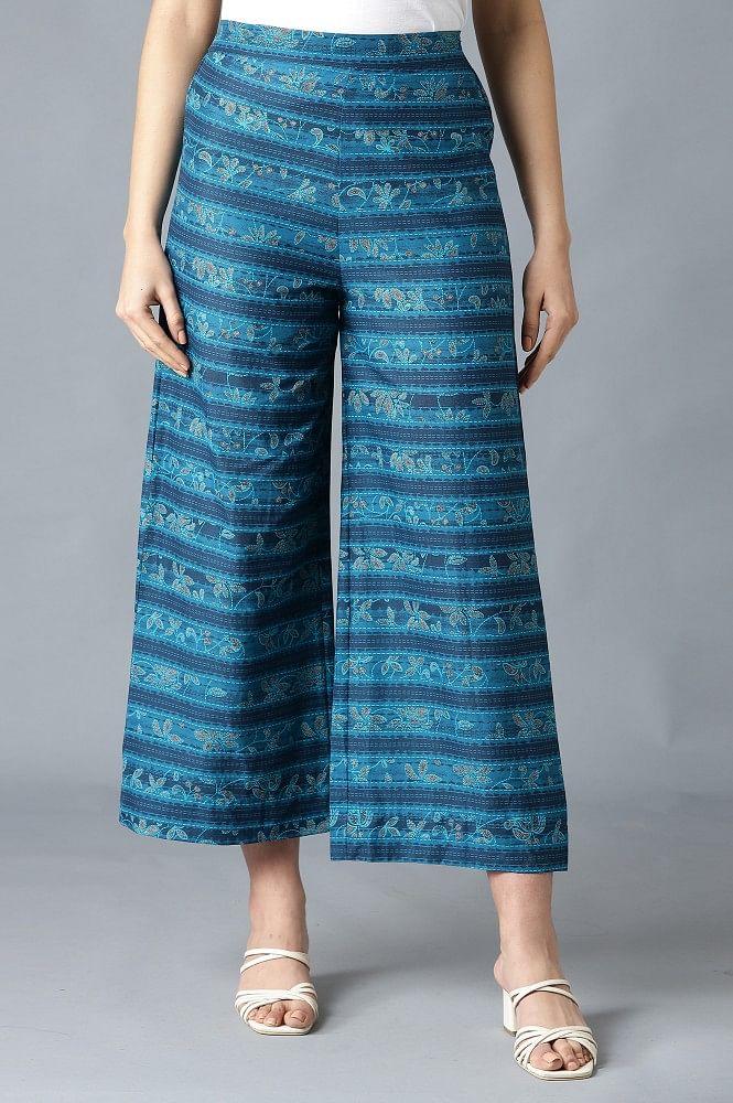 blue printed palazzos