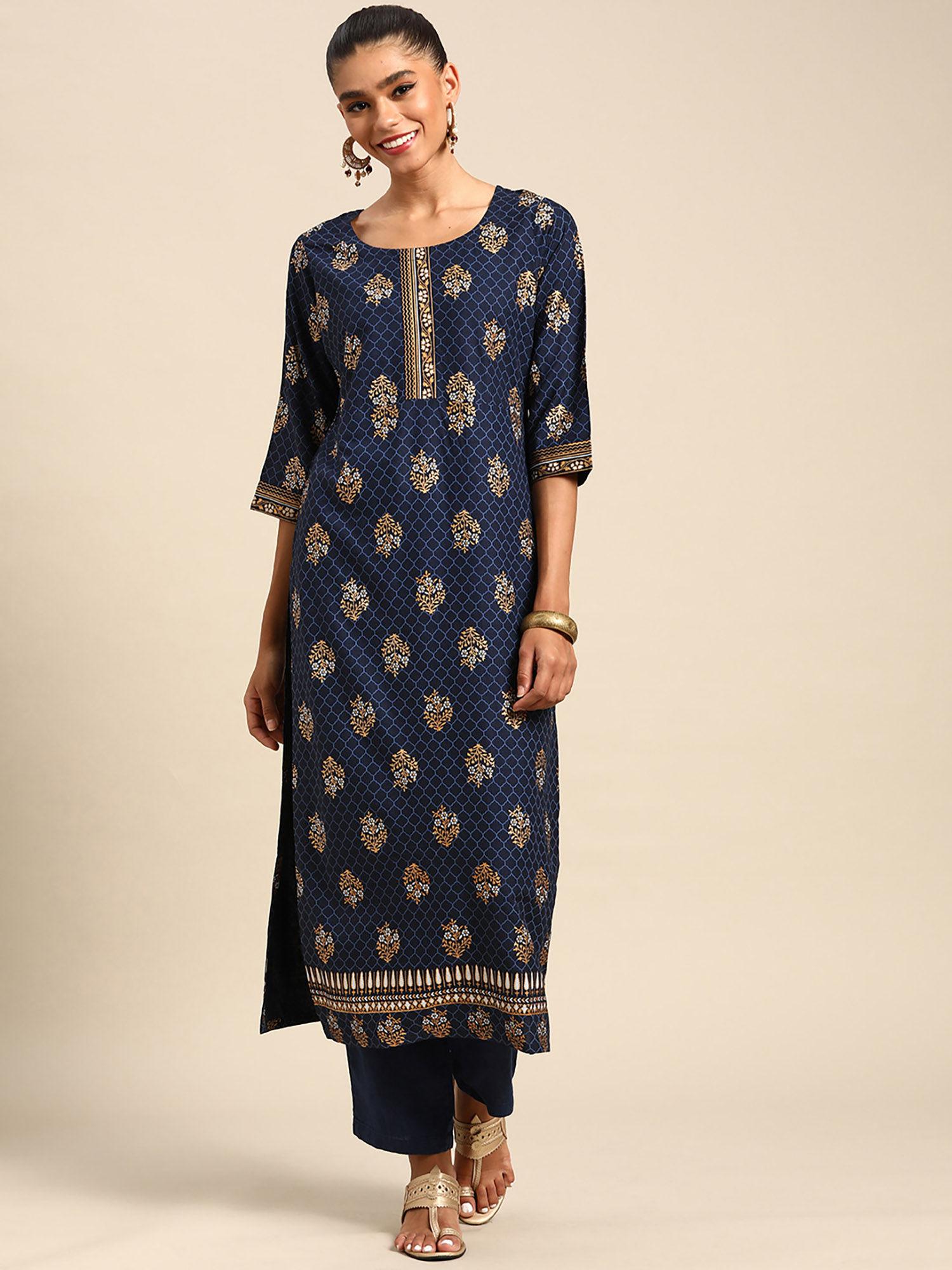 blue printed rayon kurta