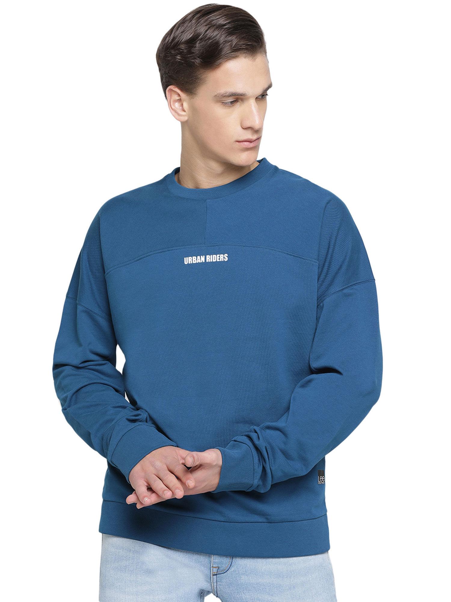 blue printed regular fit sweatshirt