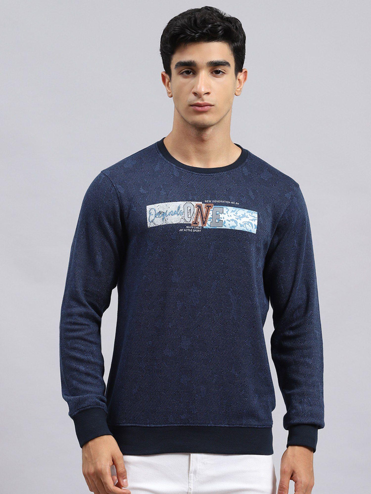 blue printed round neck sweatshirt