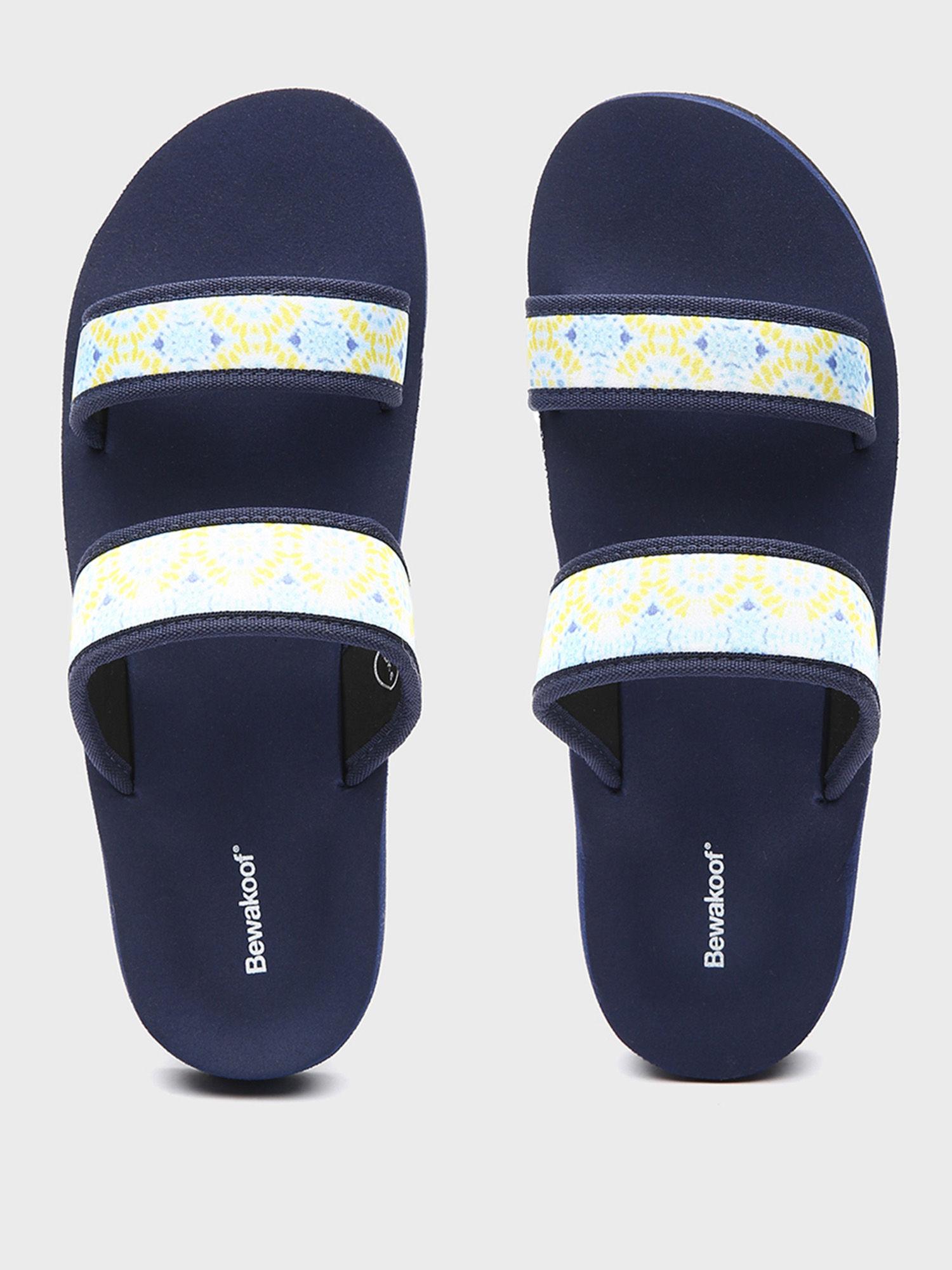 blue printed sandals