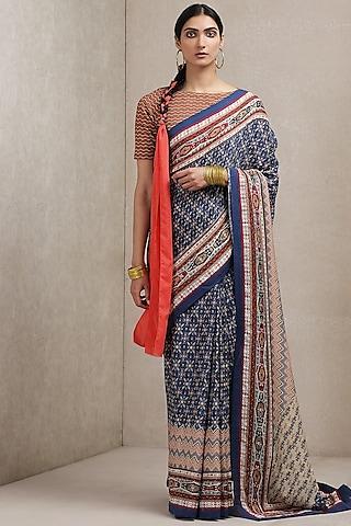 blue printed saree