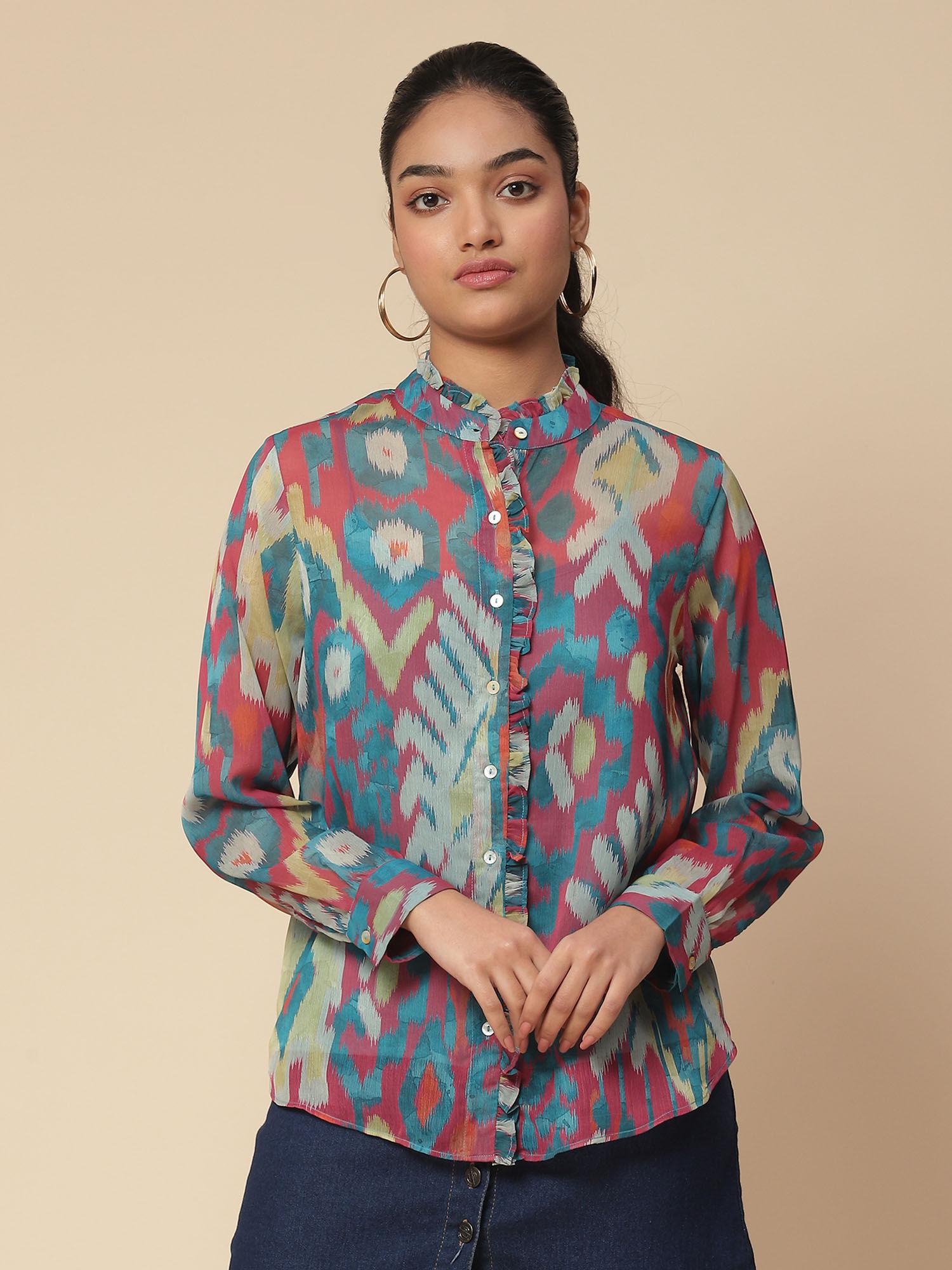 blue printed shirt with camisole (set of 2)