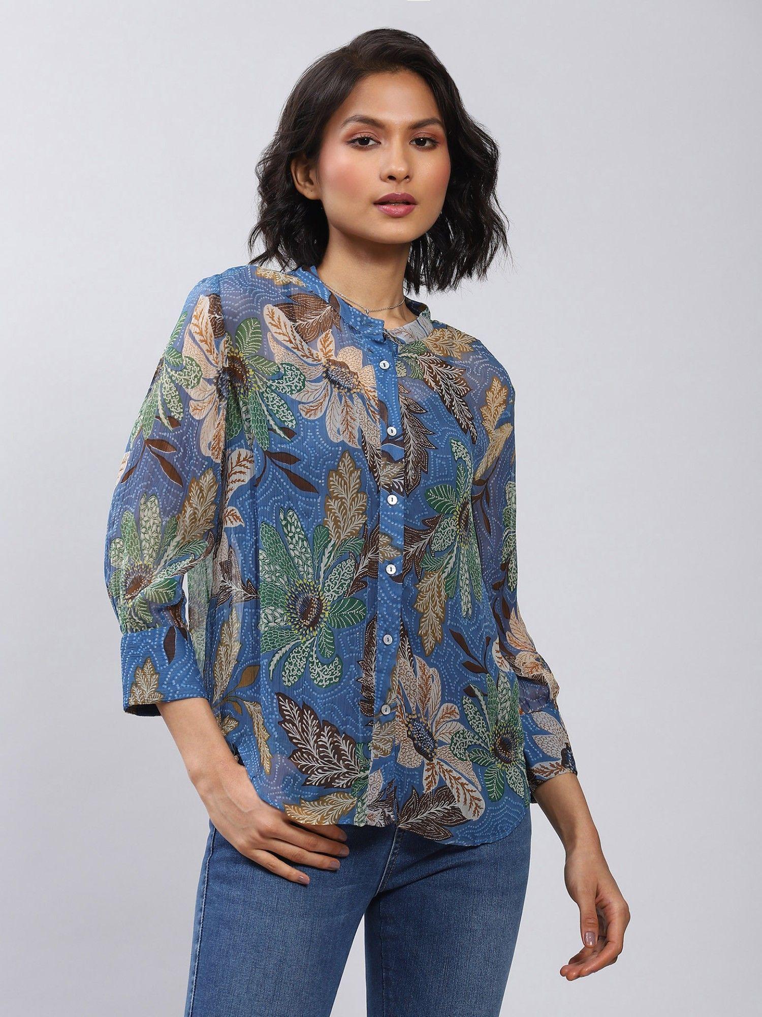 blue printed shirt with inner (set of 2)