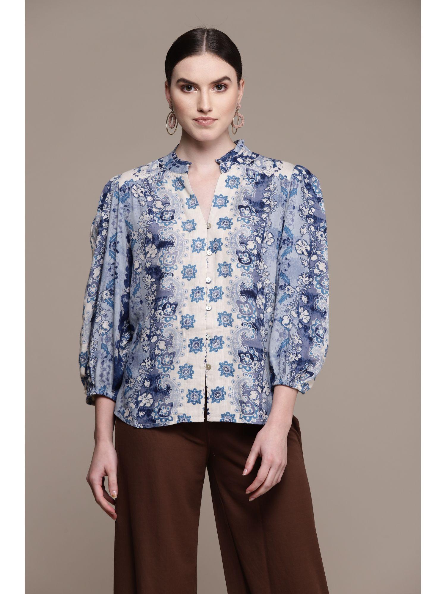 blue printed shirt