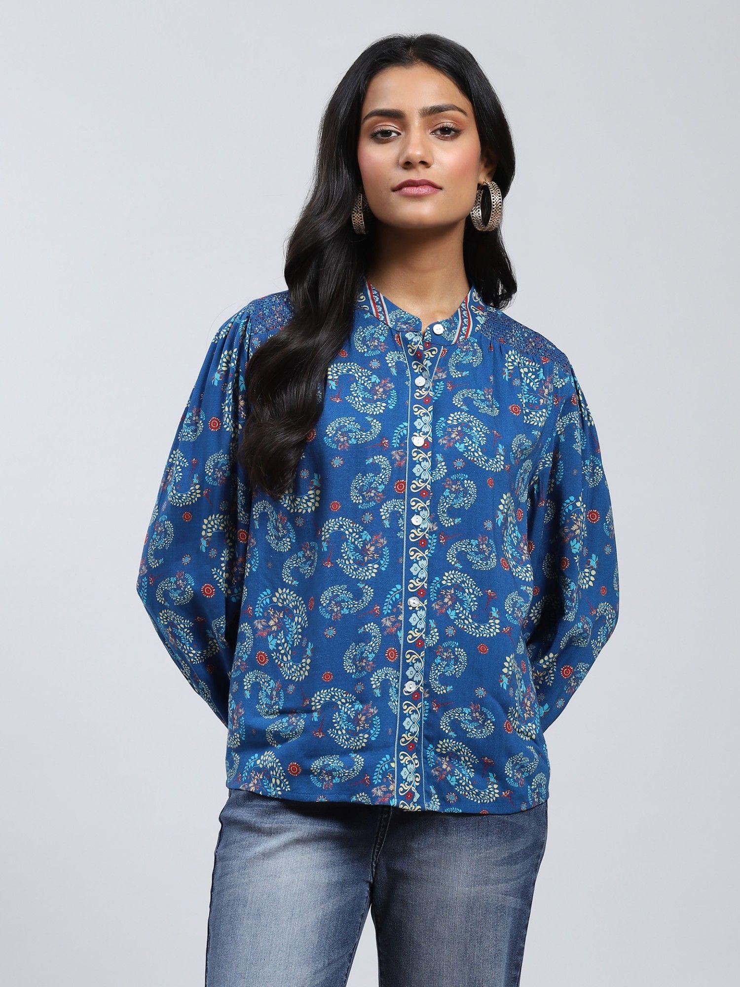 blue printed shirt