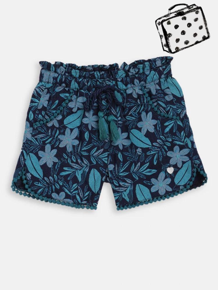 blue printed straight fit shorts