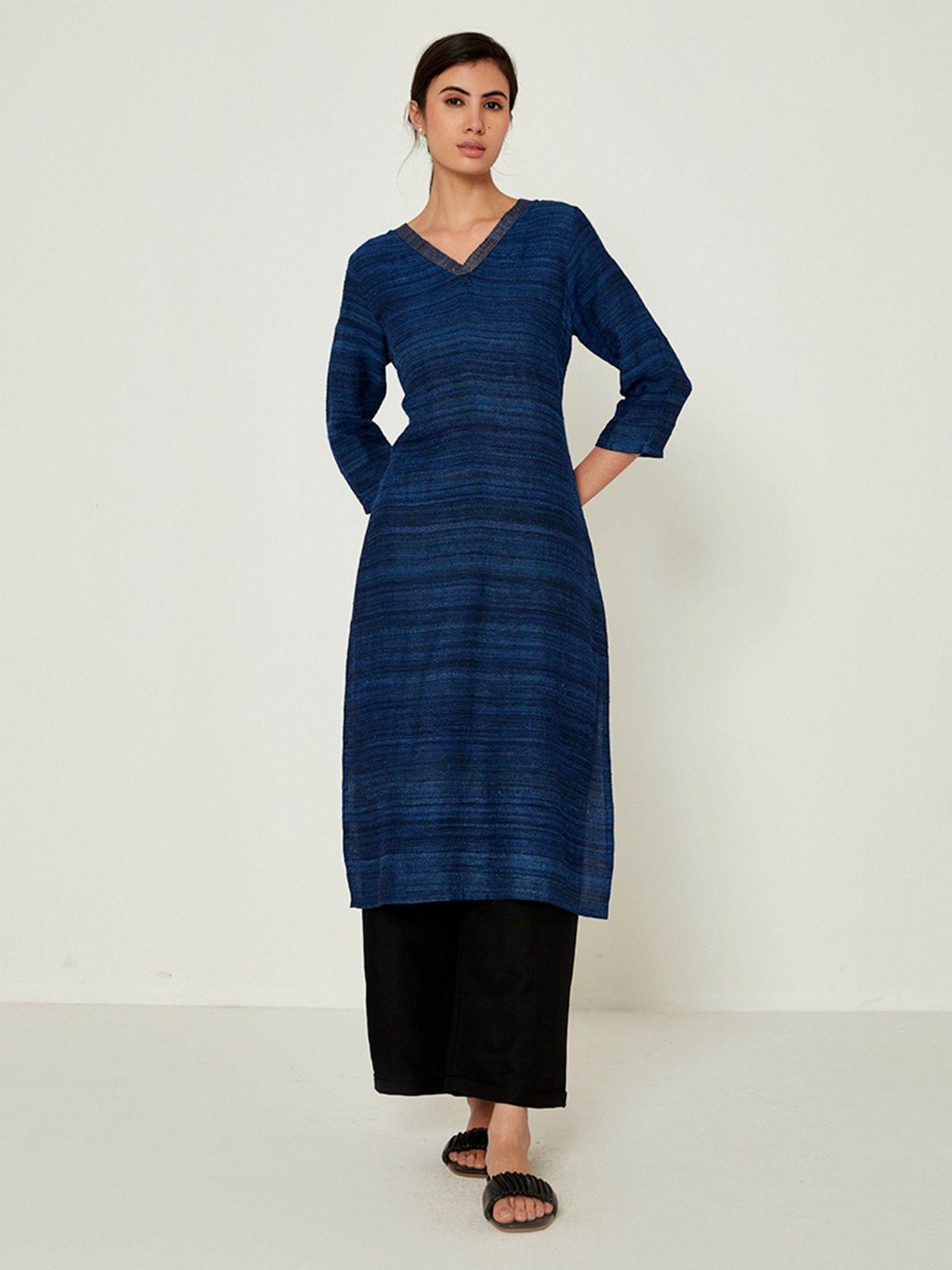 blue printed straight kurta