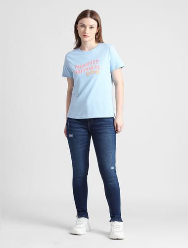 blue printed t-shirt