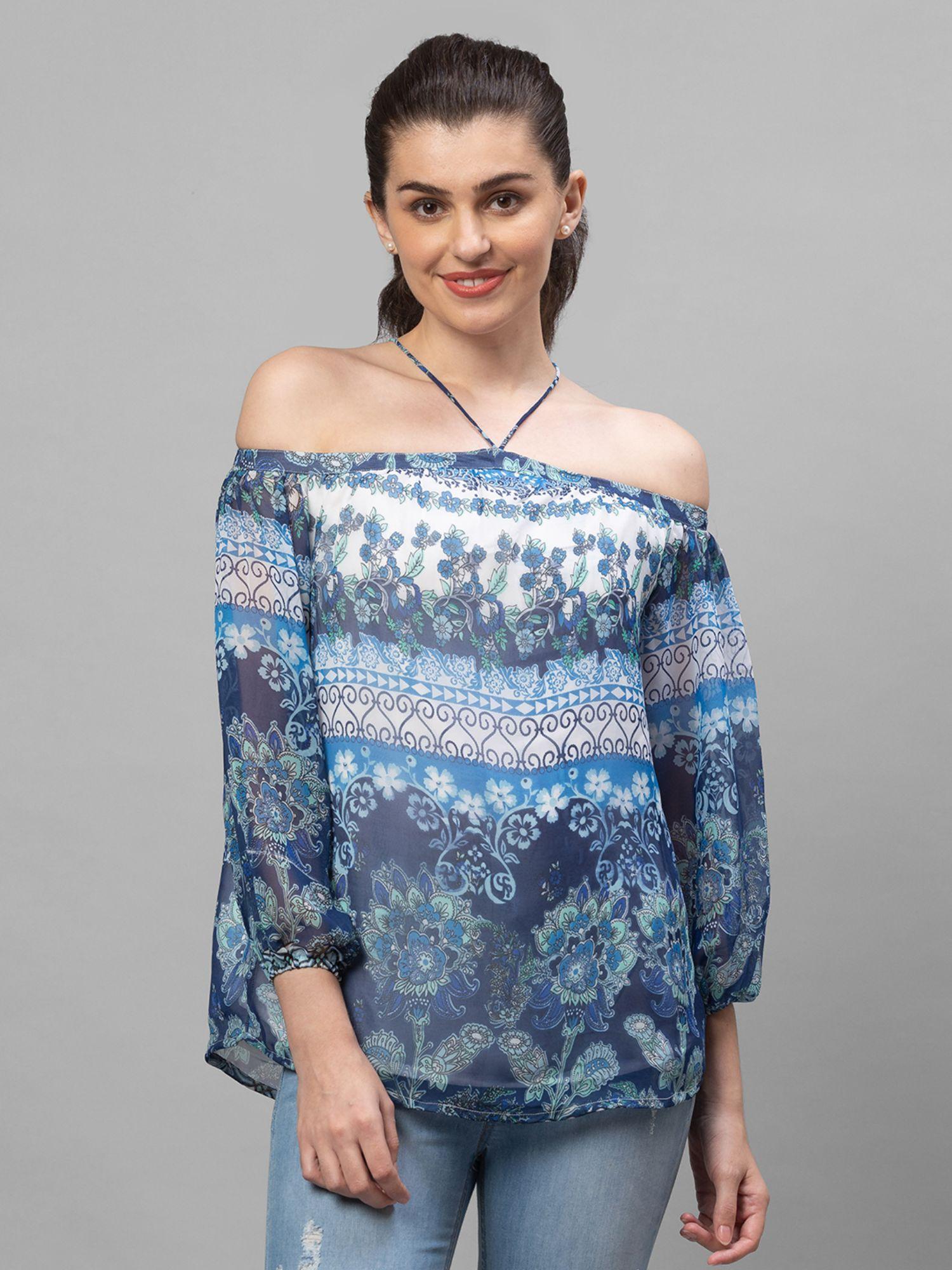 blue printed top