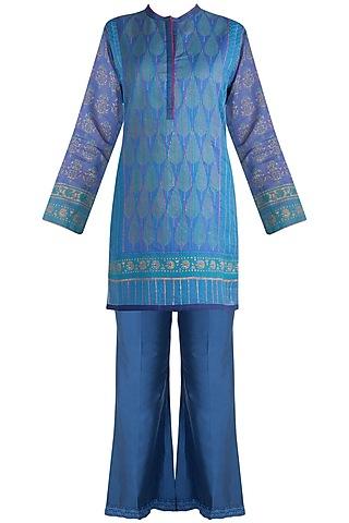 blue printed tunic set