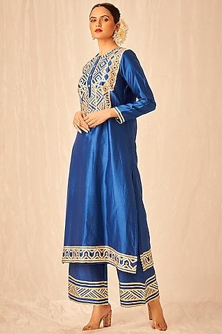 blue pure chanderi silk embroidered kurta