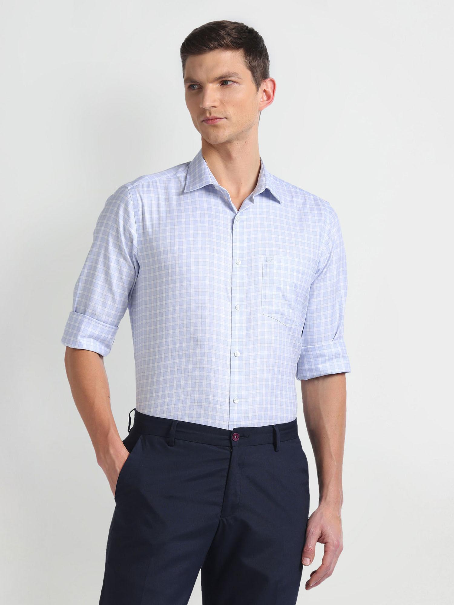 blue pure cotton check formal shirt