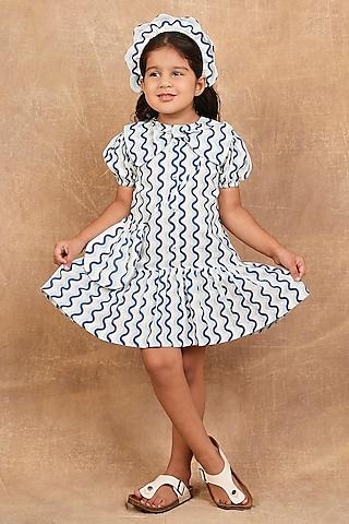 blue pure cotton printed dress for girls
