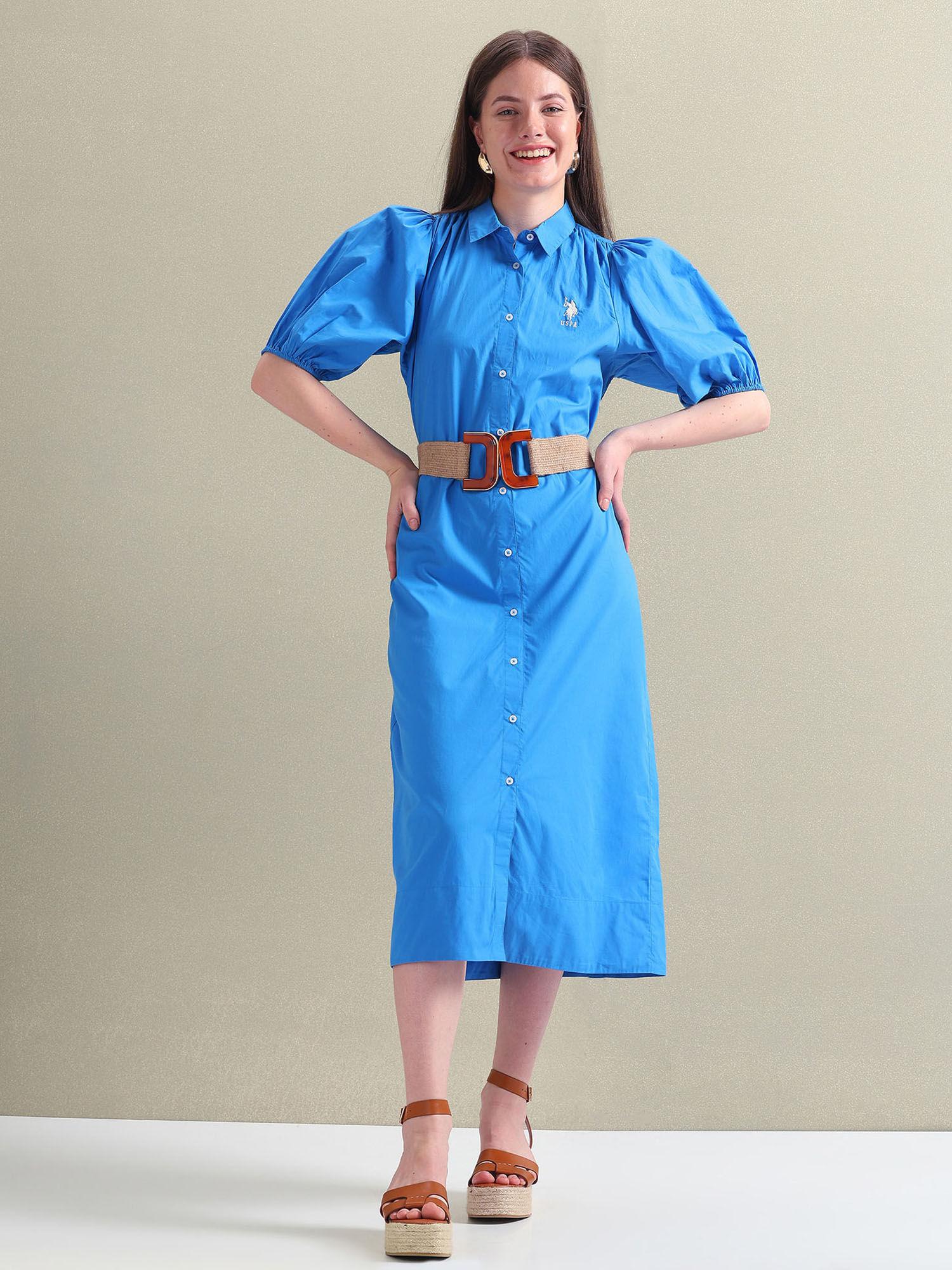 blue pure cotton relaxed shirt dress (set of 2)